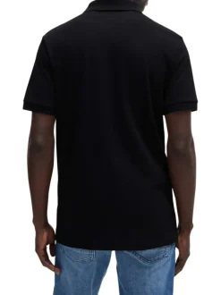 Polo en maille piquée noir à coupe ajustée et à manches courtes avec logo