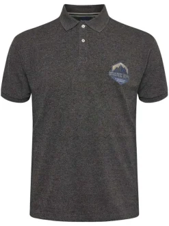 Polo Grande Taille gris chiné droit à col boutonné, manches courtes et broderie