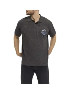 Polo Grande Taille gris chiné droit à col boutonné, manches courtes et broderie