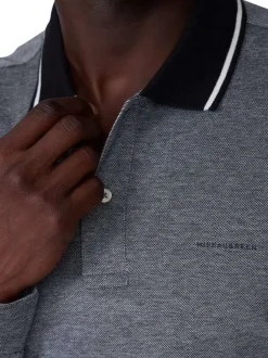 Polo gris à chevrons en coton avec une coupe droite et un col à rabats