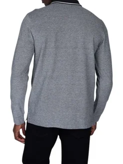 Polo gris à chevrons en coton avec une coupe droite et un col à rabats