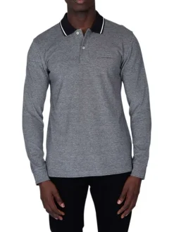 Polo gris à chevrons en coton avec une coupe droite et un col à rabats