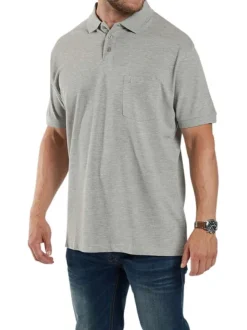 Polo gris chiné en coton avec une coupe droite et un col boutonné