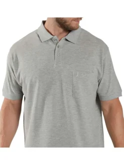 Polo gris chiné en coton avec une coupe droite et un col boutonné