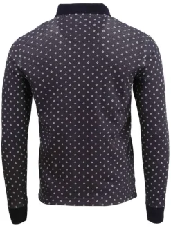 Polo homme droit motif fleuri coton bleu