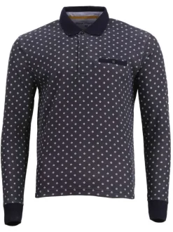 Polo homme droit motif fleuri coton bleu