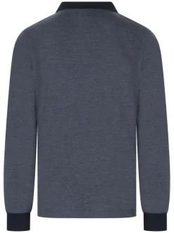 Polo indigo maille piquée avec un col zippé et à manches longues