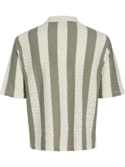 Polo kaki et blanc à coupe droite pourvu d'un col à revers et de manches courtes