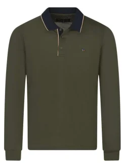 Polo kaki uni coupe ajustée col boutonné et à manches longues