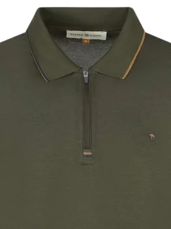 Polo kaki uni à coupe regular fit et à col à revers zippé avec le petit logo