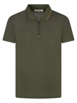 Polo kaki uni à coupe regular fit et à col à revers zippé avec le petit logo
