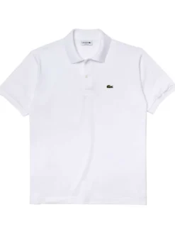 Polo L1212 en coton blanc uni coupe droite avec un col boutonné