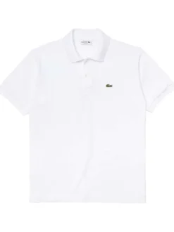 Polo L1212 en coton blanc uni coupe droite avec un col boutonné
