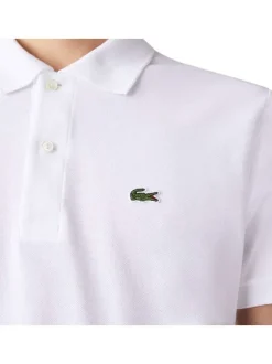 Polo L1212 en coton blanc uni coupe droite avec un col boutonné