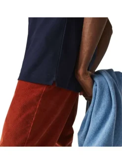 Polo L1212 en coton marine uni avec une coupe droite et un col boutonné