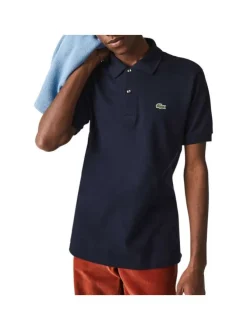 Polo L1212 en coton marine uni avec une coupe droite et un col boutonné