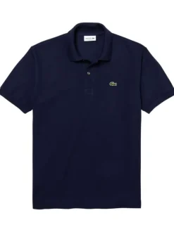 Polo L1212 en coton marine uni avec une coupe droite et un col boutonné