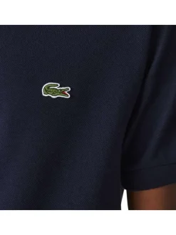 Polo L1212 en coton marine uni avec une coupe droite et un col boutonné