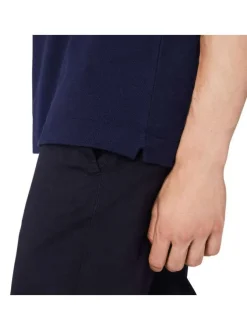 Polo L1212 en coton marine uni avec une coupe droite et un col boutonné