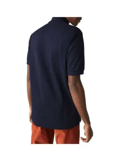 Polo L1212 en coton marine uni avec une coupe droite et un col boutonné