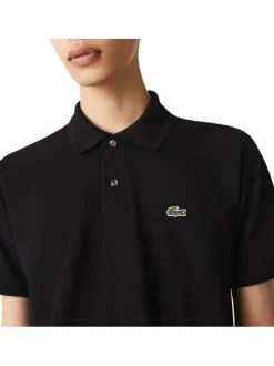 Polo L1212 en coton noir uni coupe droite avec un col boutonné de 2 boutons