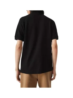 Polo L1212 en coton noir uni coupe droite avec un col boutonné de 2 boutons