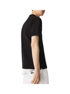 Polo L1212 en coton noir uni coupe droite avec un col boutonné de 2 boutons