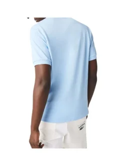 Polo L1212 en piqué de coton bleu ciel coupe droite et col boutonné avec logo brodé