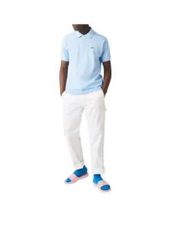 Polo L1212 en piqué de coton bleu ciel coupe droite et col boutonné avec logo brodé