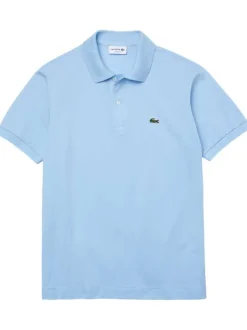 Polo L1212 en piqué de coton bleu ciel coupe droite et col boutonné avec logo brodé