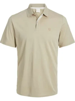 Polo manches courtes beige en maille piquée avec logo poitrine et coupe droite