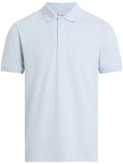 Polo à manches courtes bleu ciel uni à coupe droite avec le nom de la marque