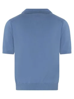 Polo manches courtes bleu en maille piquée à coupe droite avec un col à revers