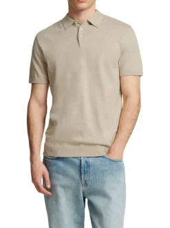 Polo manches courtes en coton beige en maille à coupe regular et col à revers