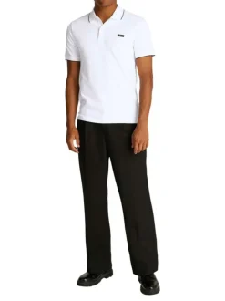 Polo à manches courtes en coton blanc uni à coupe ajustée avec des liserés noirs