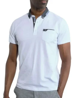 Polo à manches courtes en coton blanc uni à coupe droite et col boutonné