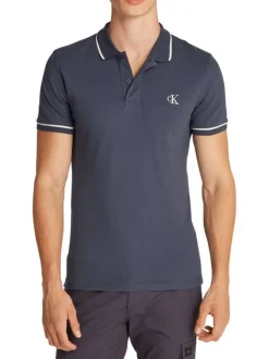 Polo à manches courtes en coton bleu marine uni à coupe ajustée
