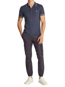 Polo à manches courtes en coton bleu marine uni à coupe ajustée
