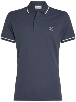 Polo à manches courtes en coton bleu marine uni à coupe ajustée