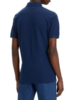 Polo manches courtes, en coton bleu nuit, à col 2 boutons et coupe slim