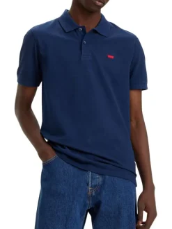 Polo manches courtes, en coton bleu nuit, à col 2 boutons et coupe slim