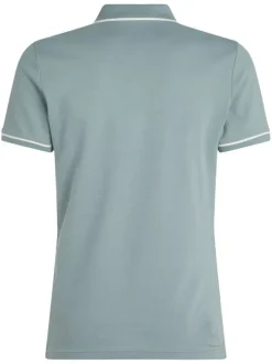 Polo à manches courtes en coton bleu uni à coupe ajustée avec des liserés blancs