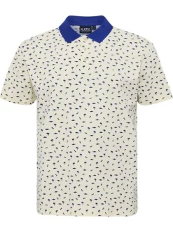 Polo à manches courtes en coton écru à petits motifs avec une coupe droite