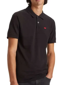 Polo manches courtes, en coton noir uni, à col 2 boutons et coupe slim