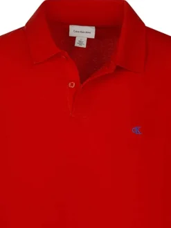 Polo manches courtes en coton rouge maille piquée à coupe droite et col à revers