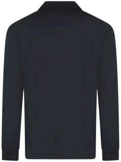 Polo manches longues en coton bleu marine uni avec une coupe droite et le logo