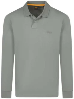 Polo manches longues en coton gris uni avec une coupe droite et le logo brodé