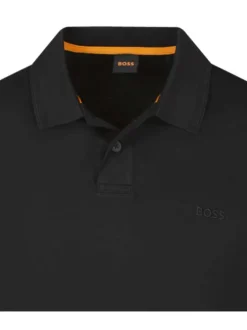 Polo manches longues en coton noir uni avec une coupe droite et le logo brodé
