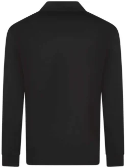 Polo manches longues en coton noir uni avec une coupe droite et le logo brodé