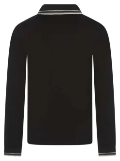 Polo à manches longues en coton noir uni épais à coupe regular fit